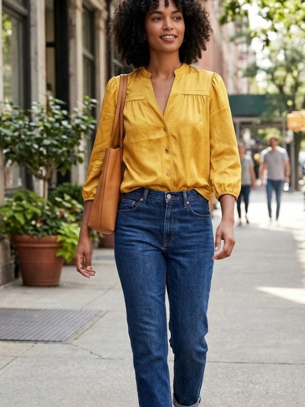 diane van furstenberg Button Down Yellow Silk 3/4 Sleeve Blouse 2 Small